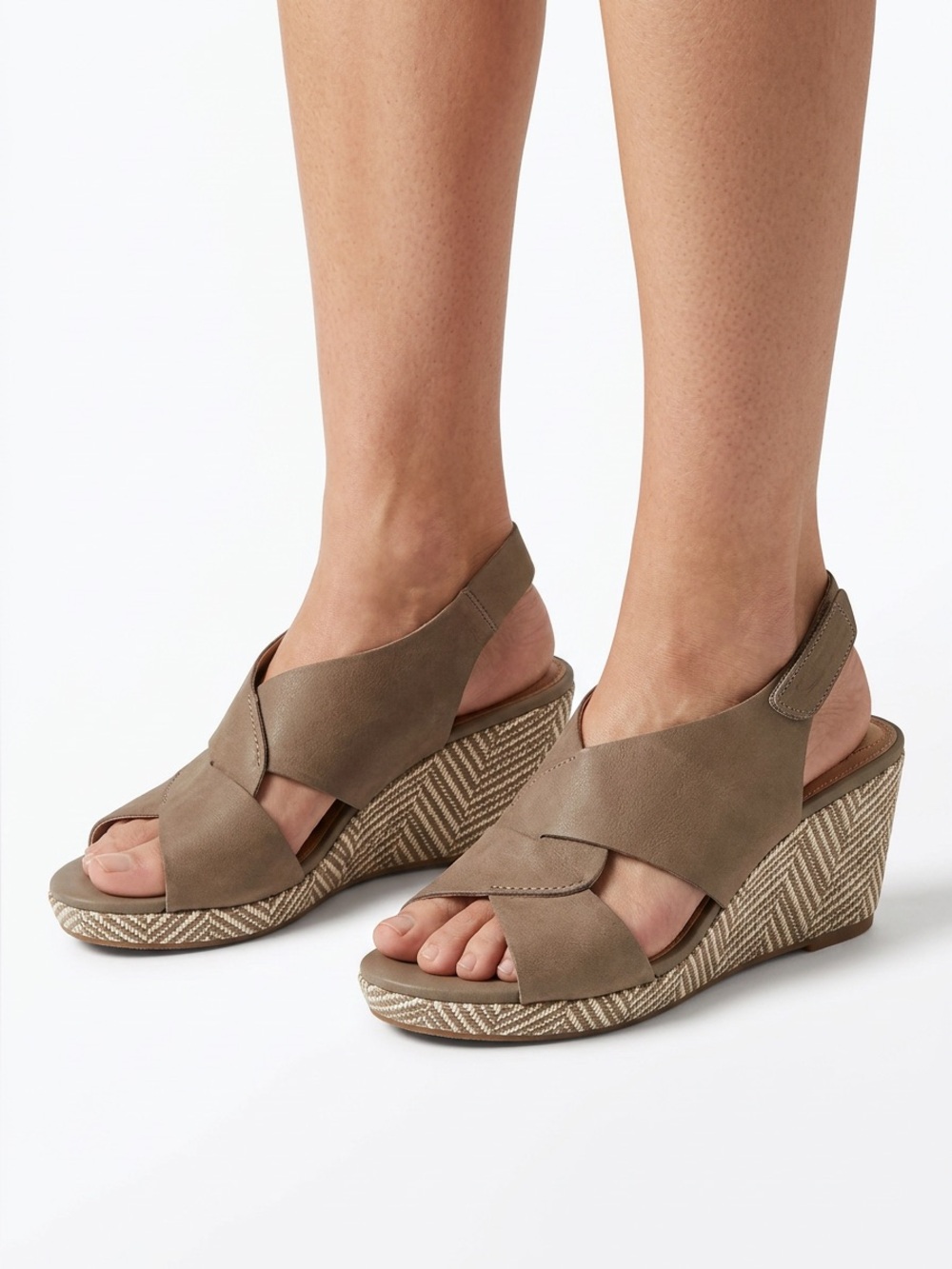 Hush Puppies Leather Sandals Womens Wedge  Slingback Taupe Sz 10M Summer Shoe